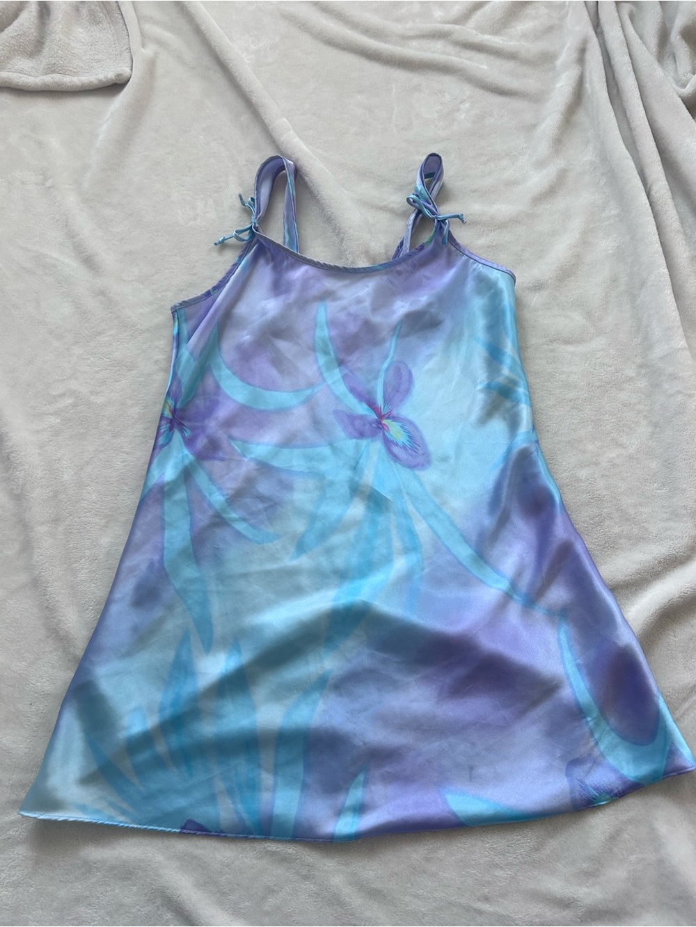 Vintage Fairy Lilac & Aqua Floral Satin Slip Sleep Dress